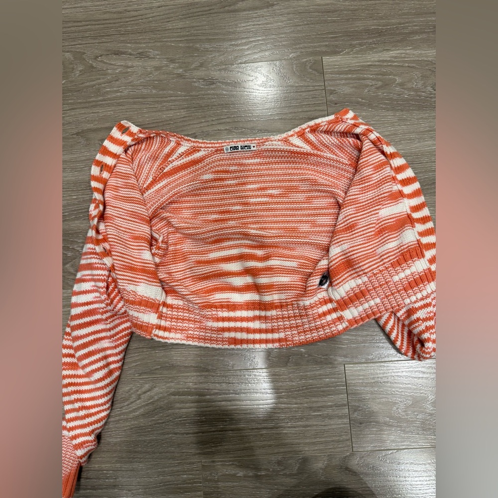 Ciao Lucia Coral and White Striped Cropped Cardigan - Picture 6 of 12